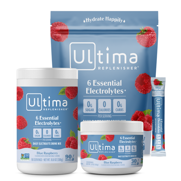 Ultima Replenisher Blue Raspberry electrolyte hydration powder