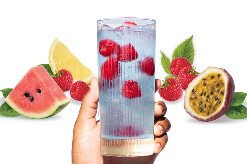 Tropical fruits with Ultima Replenisher Blue Raspberry electrolyte hydration mix