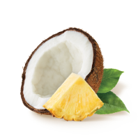 half of coconut fruit and a piece of pineapple