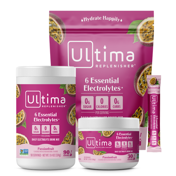 Ultima Replenisher Passionfruit electrolyte hydration powder